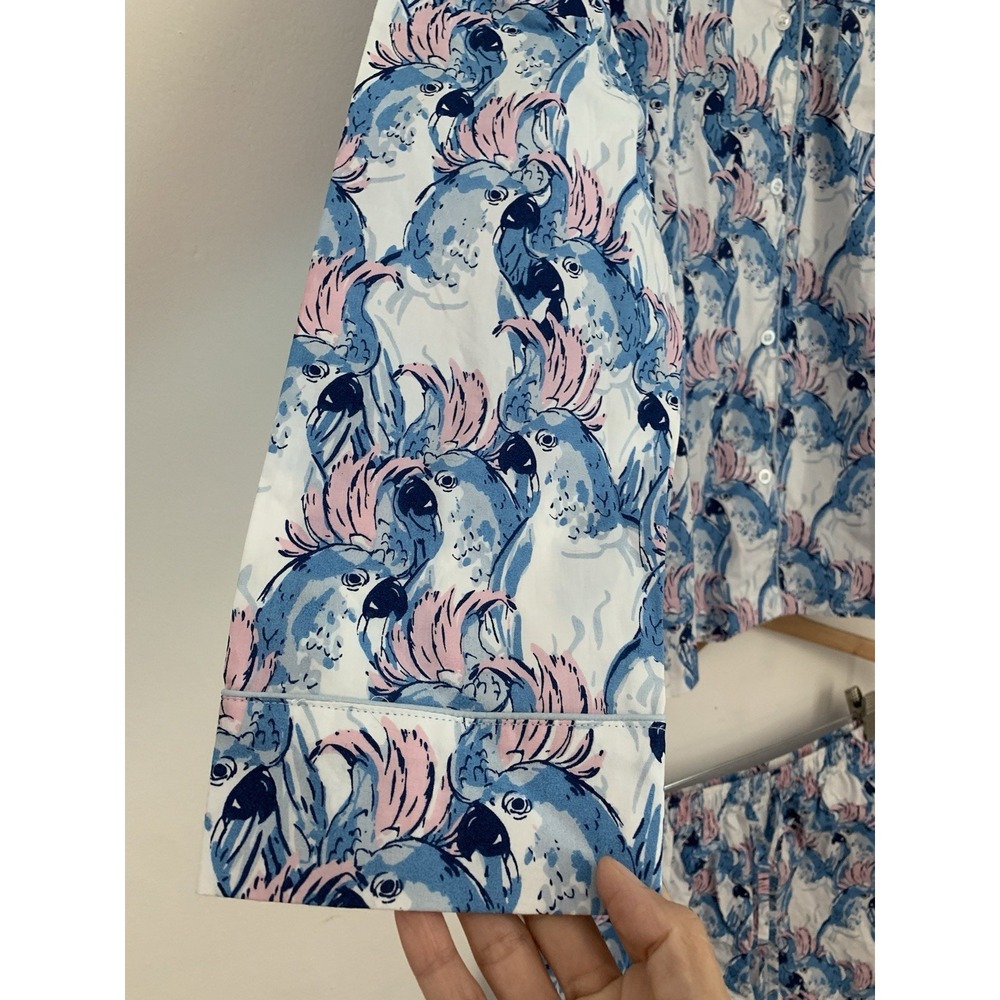 8 Oak Land Pajamas Sz M Blue Pink 100% Cotton Cockatoos Long Sleeve Shorts Prep - Picture 3 of 11